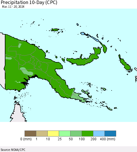 Papua New Guinea Precipitation 10-Day (CPC) Thematic Map For 3/11/2024 - 3/20/2024