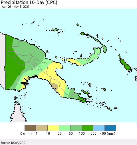 Papua New Guinea Precipitation 10-Day (CPC) Thematic Map For 4/26/2024 - 5/5/2024