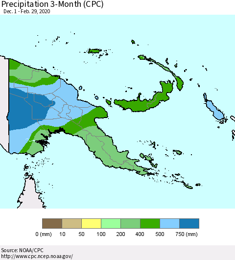 Papua New Guinea Precipitation 3-Month (CPC) Thematic Map For 12/1/2019 - 2/29/2020