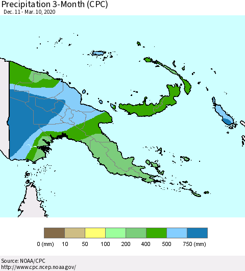 Papua New Guinea Precipitation 3-Month (CPC) Thematic Map For 12/11/2019 - 3/10/2020