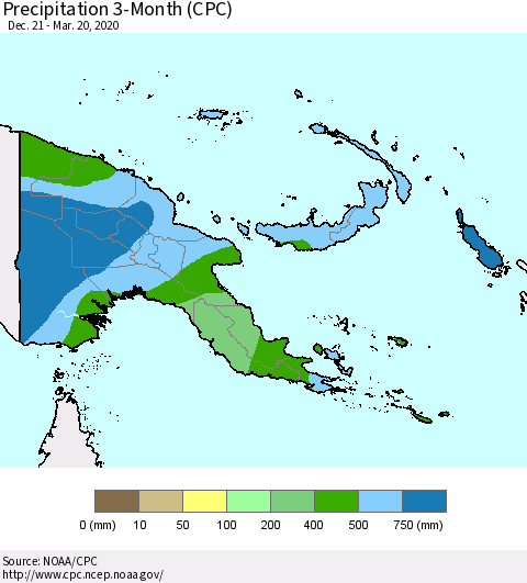 Papua New Guinea Precipitation 3-Month (CPC) Thematic Map For 12/21/2019 - 3/20/2020