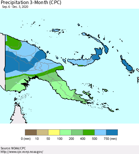 Papua New Guinea Precipitation 3-Month (CPC) Thematic Map For 9/6/2020 - 12/5/2020