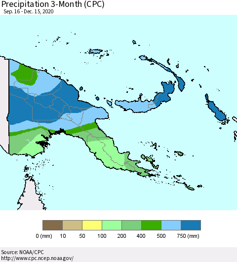 Papua New Guinea Precipitation 3-Month (CPC) Thematic Map For 9/16/2020 - 12/15/2020