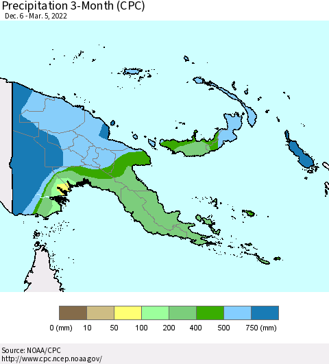 Papua New Guinea Precipitation 3-Month (CPC) Thematic Map For 12/6/2021 - 3/5/2022