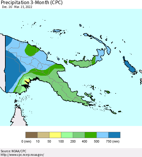Papua New Guinea Precipitation 3-Month (CPC) Thematic Map For 12/16/2021 - 3/15/2022
