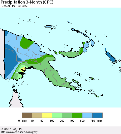 Papua New Guinea Precipitation 3-Month (CPC) Thematic Map For 12/21/2021 - 3/20/2022