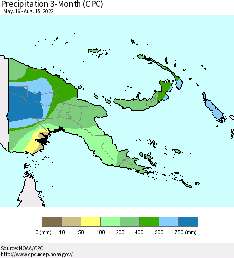 Papua New Guinea Precipitation 3-Month (CPC) Thematic Map For 5/16/2022 - 8/15/2022