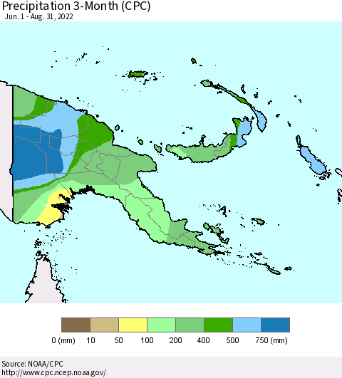 Papua New Guinea Precipitation 3-Month (CPC) Thematic Map For 6/1/2022 - 8/31/2022
