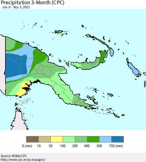 Papua New Guinea Precipitation 3-Month (CPC) Thematic Map For 6/6/2022 - 9/5/2022