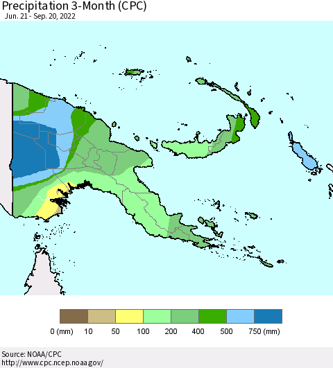 Papua New Guinea Precipitation 3-Month (CPC) Thematic Map For 6/21/2022 - 9/20/2022