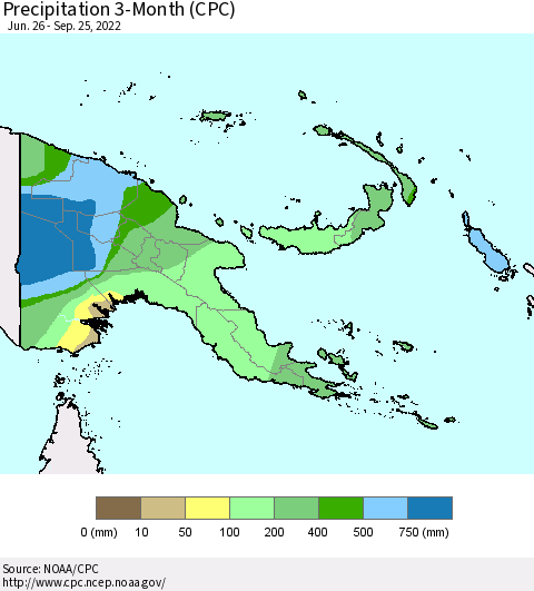 Papua New Guinea Precipitation 3-Month (CPC) Thematic Map For 6/26/2022 - 9/25/2022