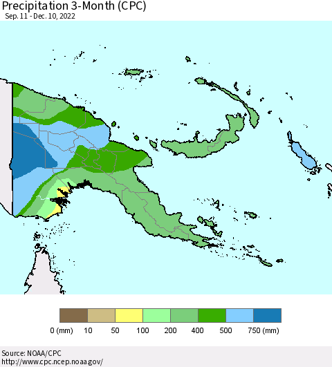 Papua New Guinea Precipitation 3-Month (CPC) Thematic Map For 9/11/2022 - 12/10/2022
