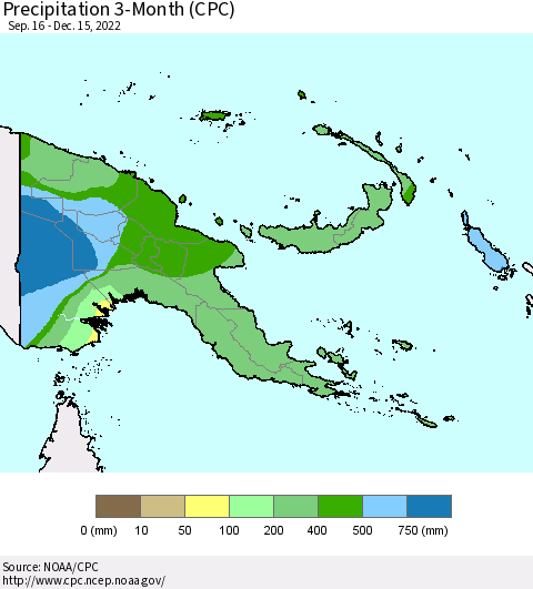Papua New Guinea Precipitation 3-Month (CPC) Thematic Map For 9/16/2022 - 12/15/2022