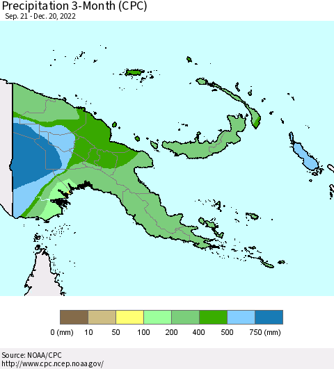 Papua New Guinea Precipitation 3-Month (CPC) Thematic Map For 9/21/2022 - 12/20/2022