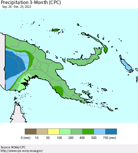 Papua New Guinea Precipitation 3-Month (CPC) Thematic Map For 9/26/2022 - 12/25/2022