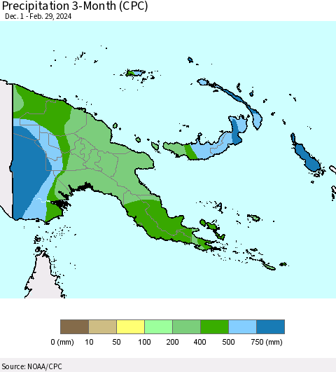 Papua New Guinea Precipitation 3-Month (CPC) Thematic Map For 12/1/2023 - 2/29/2024
