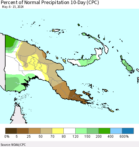 Papua New Guinea Percent of Normal Precipitation 10-Day (CPC) Thematic Map For 5/6/2024 - 5/15/2024