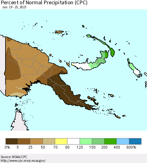 Papua New Guinea Percent of Normal Precipitation (CPC) Thematic Map For 6/19/2023 - 6/25/2023