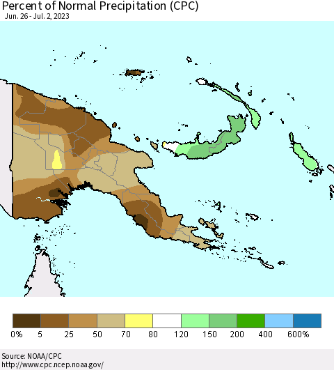Papua New Guinea Percent of Normal Precipitation (CPC) Thematic Map For 6/26/2023 - 7/2/2023