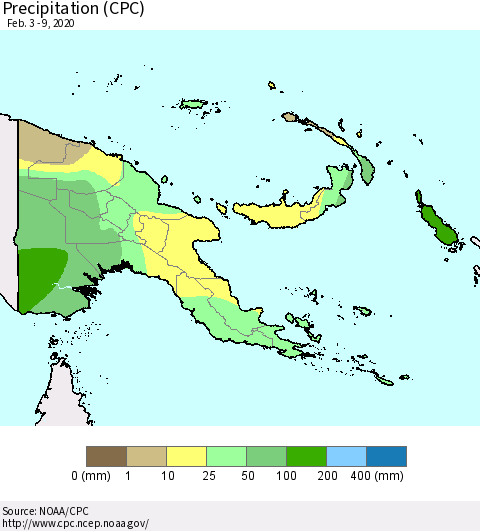 Papua New Guinea Precipitation (CPC) Thematic Map For 2/3/2020 - 2/9/2020