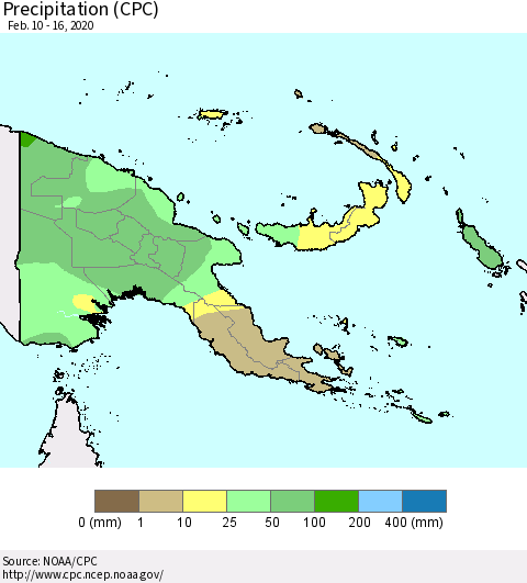 Papua New Guinea Precipitation (CPC) Thematic Map For 2/10/2020 - 2/16/2020