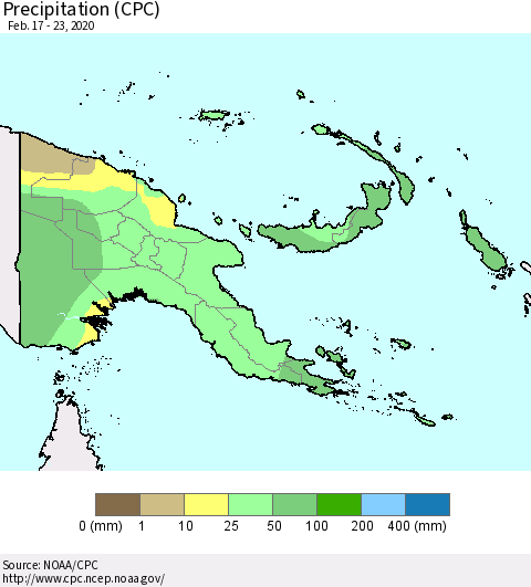 Papua New Guinea Precipitation (CPC) Thematic Map For 2/17/2020 - 2/23/2020