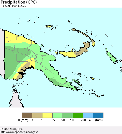 Papua New Guinea Precipitation (CPC) Thematic Map For 2/24/2020 - 3/1/2020