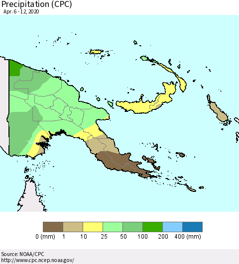 Papua New Guinea Precipitation (CPC) Thematic Map For 4/6/2020 - 4/12/2020