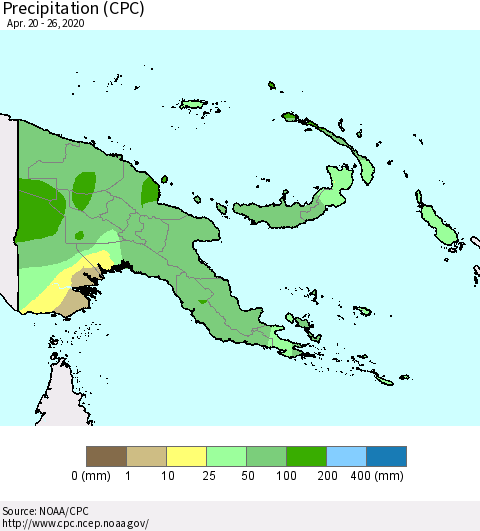 Papua New Guinea Precipitation (CPC) Thematic Map For 4/20/2020 - 4/26/2020