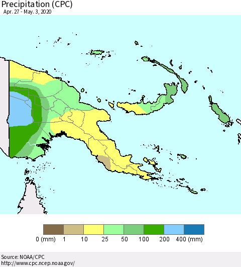 Papua New Guinea Precipitation (CPC) Thematic Map For 4/27/2020 - 5/3/2020