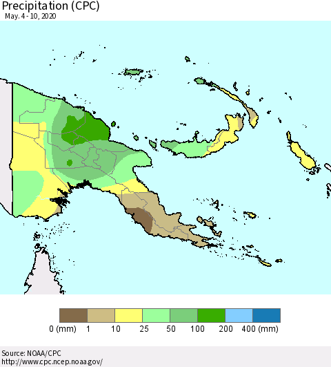 Papua New Guinea Precipitation (CPC) Thematic Map For 5/4/2020 - 5/10/2020