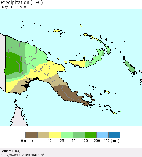 Papua New Guinea Precipitation (CPC) Thematic Map For 5/11/2020 - 5/17/2020