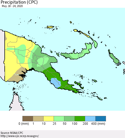 Papua New Guinea Precipitation (CPC) Thematic Map For 5/18/2020 - 5/24/2020