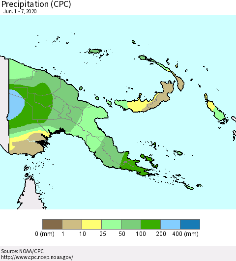 Papua New Guinea Precipitation (CPC) Thematic Map For 6/1/2020 - 6/7/2020