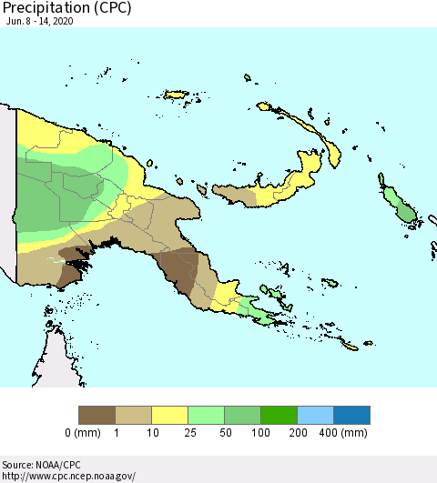 Papua New Guinea Precipitation (CPC) Thematic Map For 6/8/2020 - 6/14/2020
