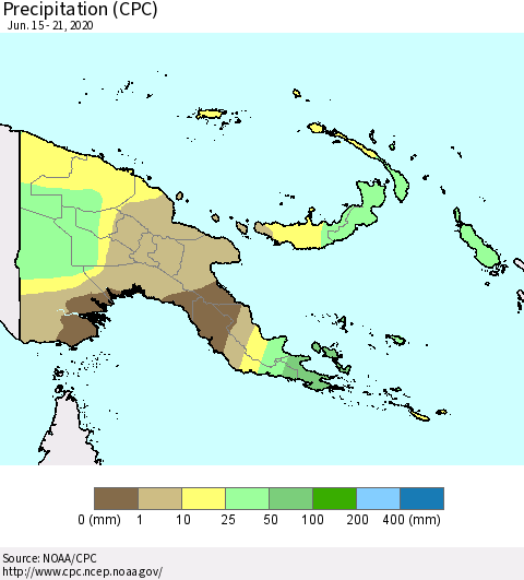 Papua New Guinea Precipitation (CPC) Thematic Map For 6/15/2020 - 6/21/2020