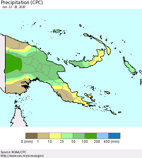 Papua New Guinea Precipitation (CPC) Thematic Map For 6/22/2020 - 6/28/2020