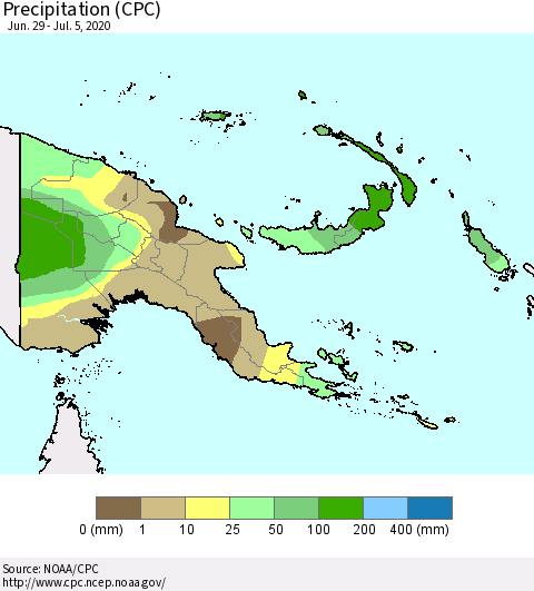 Papua New Guinea Precipitation (CPC) Thematic Map For 6/29/2020 - 7/5/2020