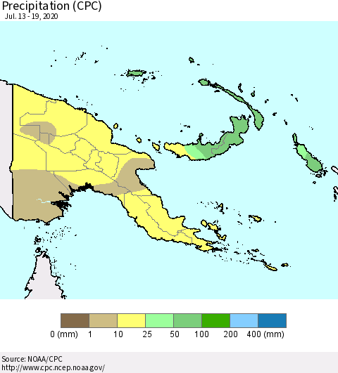Papua New Guinea Precipitation (CPC) Thematic Map For 7/13/2020 - 7/19/2020