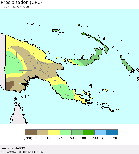 Papua New Guinea Precipitation (CPC) Thematic Map For 7/27/2020 - 8/2/2020