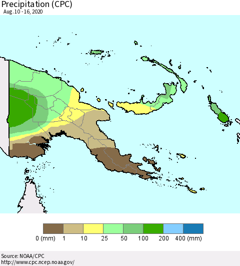 Papua New Guinea Precipitation (CPC) Thematic Map For 8/10/2020 - 8/16/2020