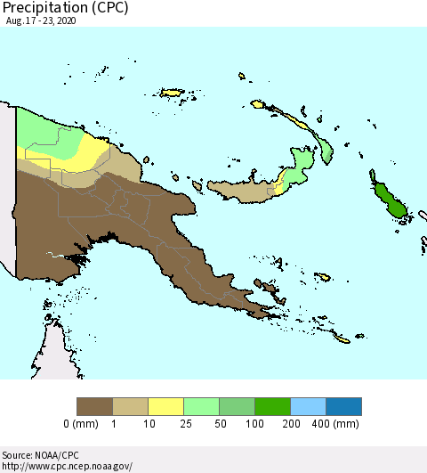 Papua New Guinea Precipitation (CPC) Thematic Map For 8/17/2020 - 8/23/2020