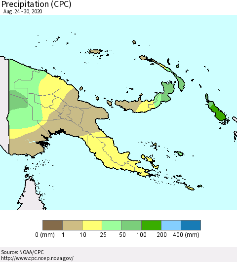 Papua New Guinea Precipitation (CPC) Thematic Map For 8/24/2020 - 8/30/2020
