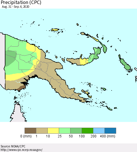 Papua New Guinea Precipitation (CPC) Thematic Map For 8/31/2020 - 9/6/2020