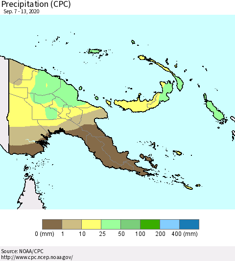 Papua New Guinea Precipitation (CPC) Thematic Map For 9/7/2020 - 9/13/2020
