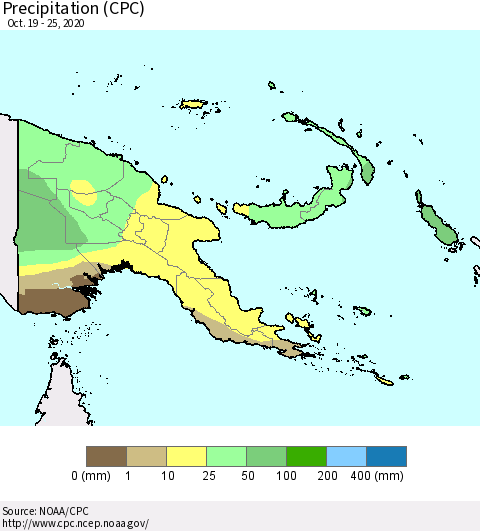 Papua New Guinea Precipitation (CPC) Thematic Map For 10/19/2020 - 10/25/2020