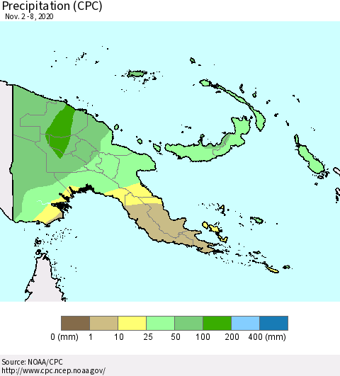 Papua New Guinea Precipitation (CPC) Thematic Map For 11/2/2020 - 11/8/2020
