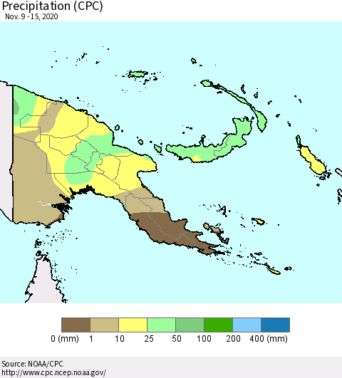 Papua New Guinea Precipitation (CPC) Thematic Map For 11/9/2020 - 11/15/2020