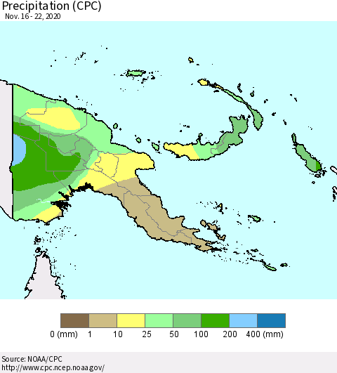 Papua New Guinea Precipitation (CPC) Thematic Map For 11/16/2020 - 11/22/2020