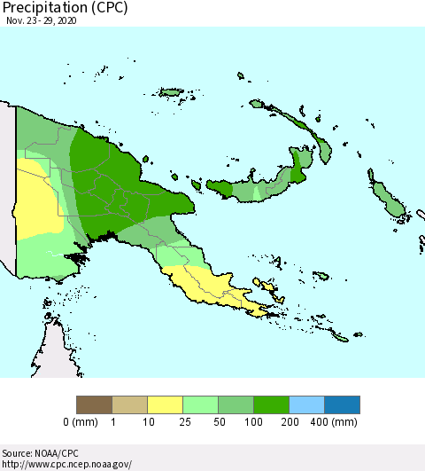 Papua New Guinea Precipitation (CPC) Thematic Map For 11/23/2020 - 11/29/2020